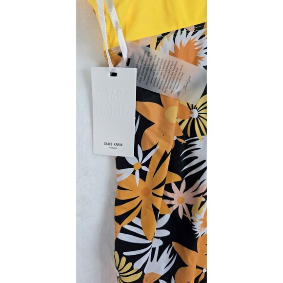 Yellow Floral Two-Piece Tankini Bikini Swimsuit Women Small Dress Set - Picture 4 of 9